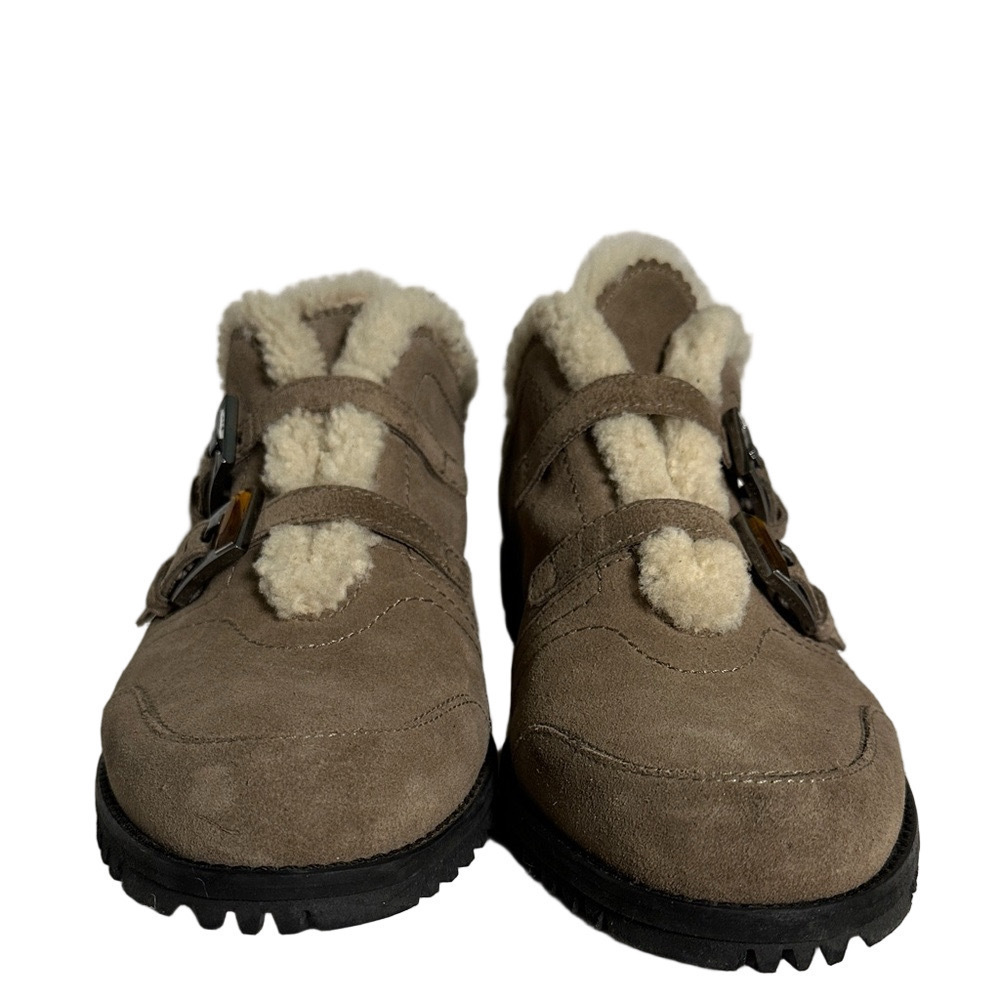 Stuart Weitzman Shearling Buckle Suede Sneakers – Taupe – Size 9 - Picture 9 of 13